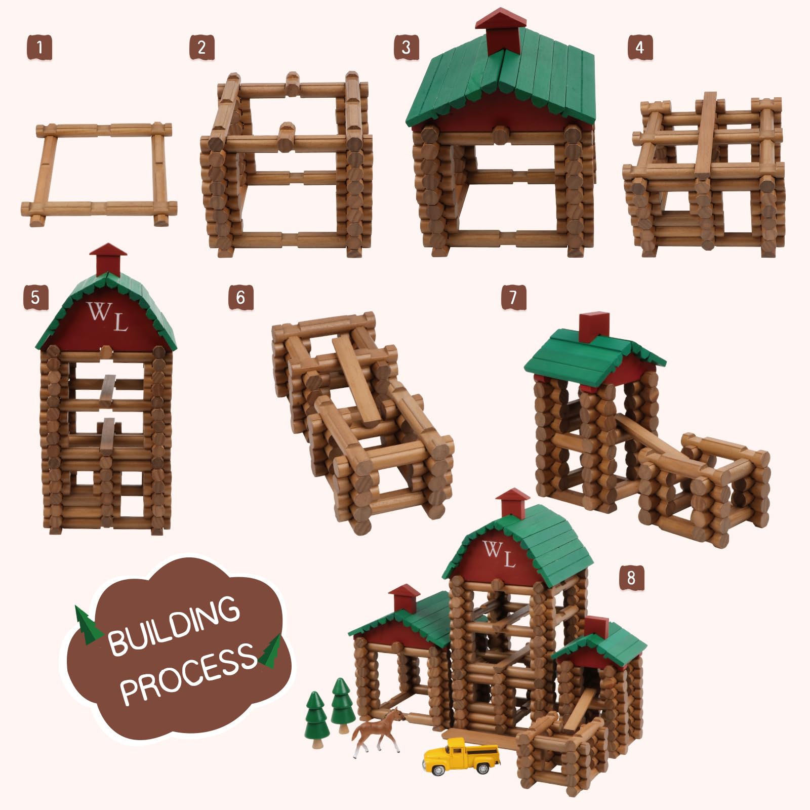 Amazon.com: Wondertoys 330 Pcs Wooden Log Set Real Wood Logs