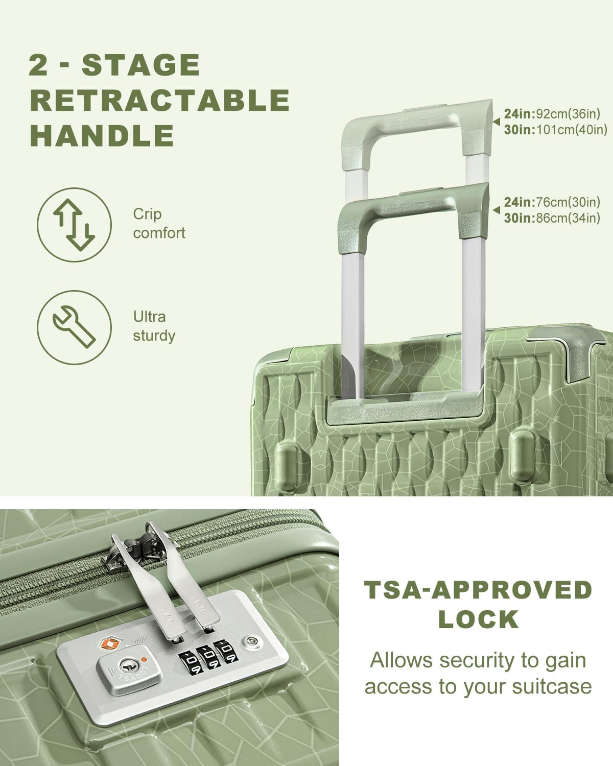 Somago Large Suitcases with Wheels 2 Piece Hardside Lightweight Luggage Sets 24" 30" PC+ABS Traveling Suitcase with TSA Lock YKK Zipper Ceramic Ice Crackle Design (GEYAO Green)