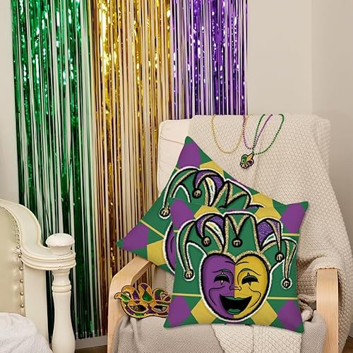 Miniatura 2 de Doitely Juego de 2 fundas de almohada de Mardi Gras de 24 x 24 pulgadas, juego de 2 fundas de almohada geométricas de lino con diseño geométrico de