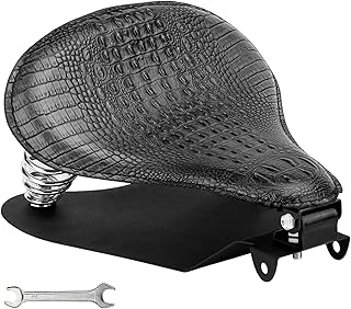 Motorcycle Solo Drive Seat Black Crocodile Leather Bobber Cushion with Mounting Seatbase Spring Bracket Kit Replacement for Harley Davidson Sportster XL 1200 883 48 Chopper Custom