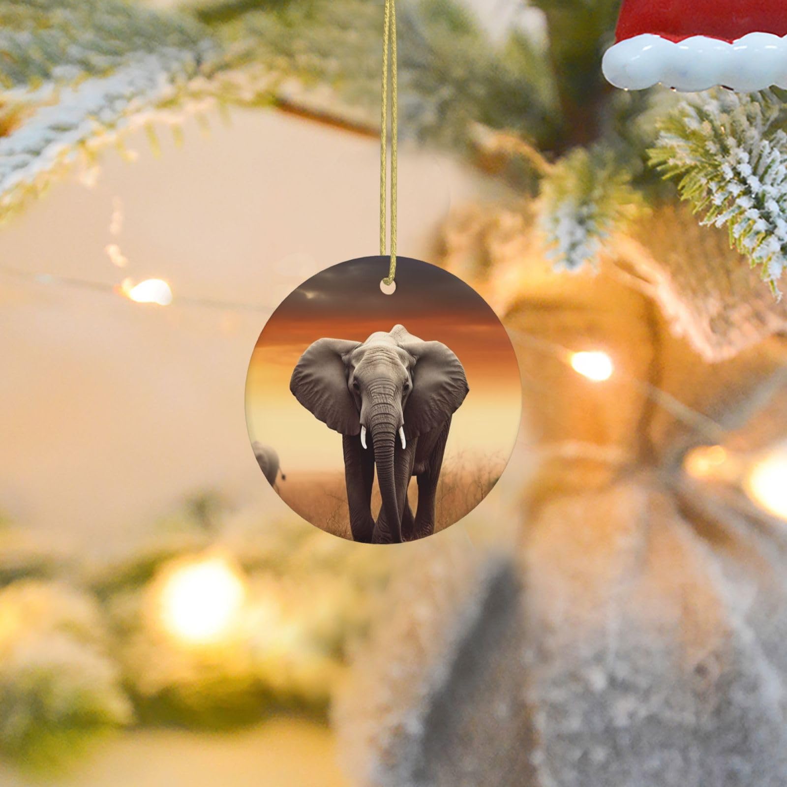 Christmas Tree Ornaments Ceramics Christmas Round Decorations Cute Wild Elephant Ceramics Ornaments Circle Pentagram Xmas Tree Hanging Pendant for Christmas Tree Party Holiday Home Decor