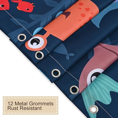 Vista 2 de RosieLily Cortina de ducha infantil para baño, cortina de ducha de animales marinos y océanos con delfín, juego de cortinas de ducha con 12 ganchos