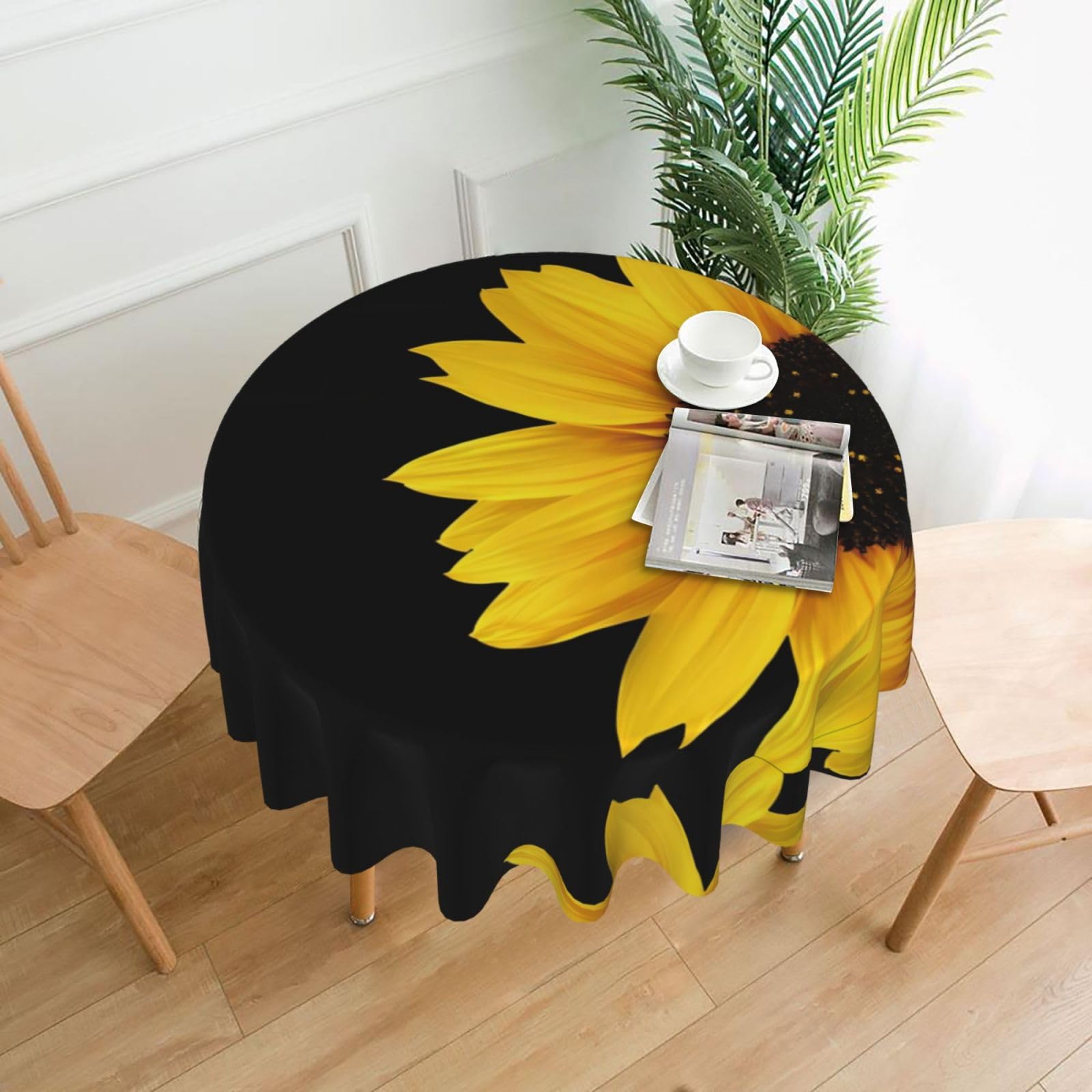 hhxvcv Wild Flower Sunflower Round Tablecloth – Dining Table Cover