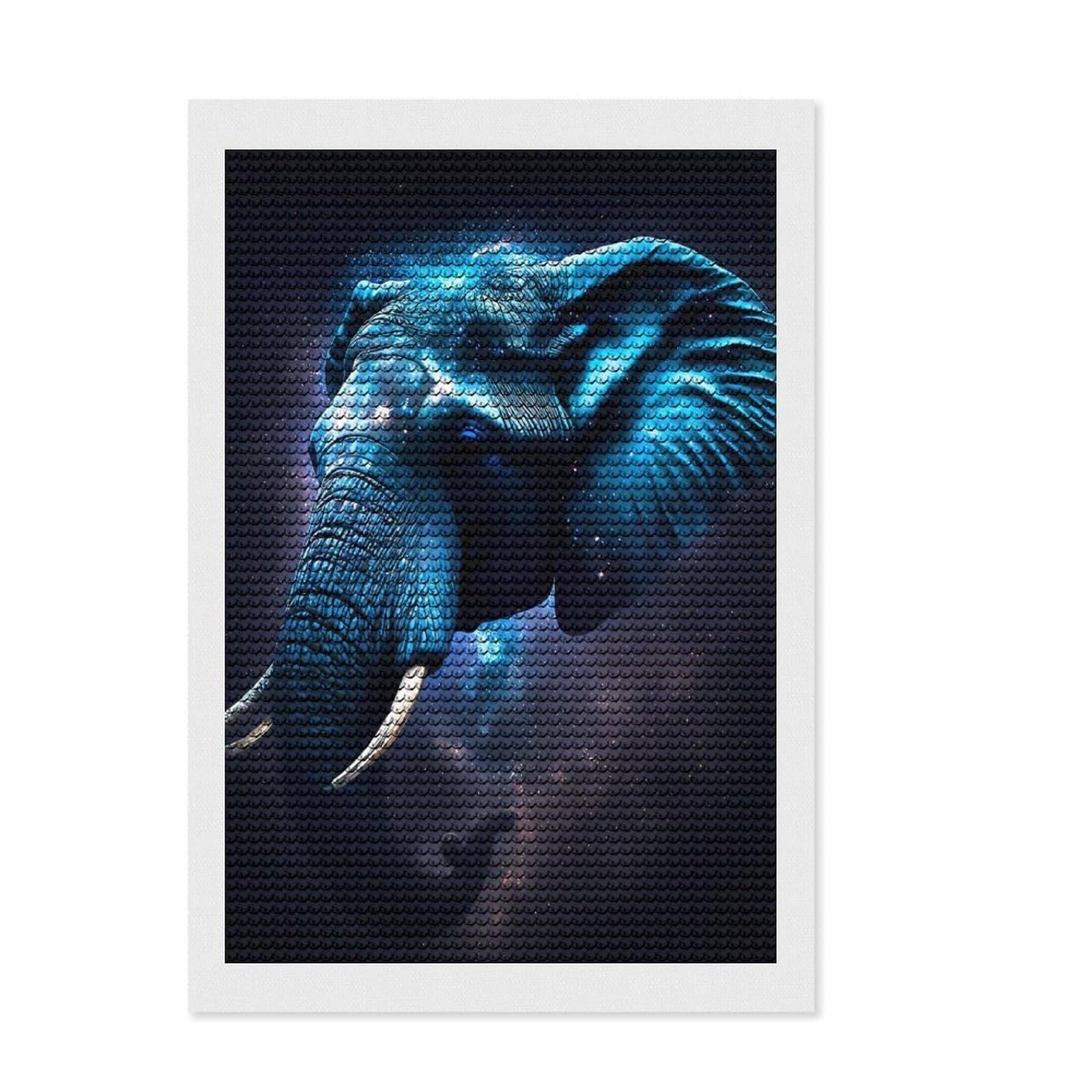 Junmoney Elephant DIY Diamond Art Canvas Kit 8"x12", Adhesive Canvas, Modern Decor, for Creative Relaxation, Gift Idea, with Tool Kit