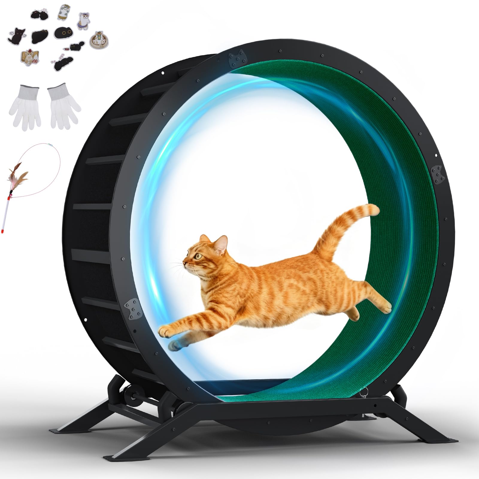 GTPLAYER Cat Wheel 90 cm Metal Large Cats Exercise Running Wheel for Indoor Cats with Teaser Removable Carpet Cat Treadmill