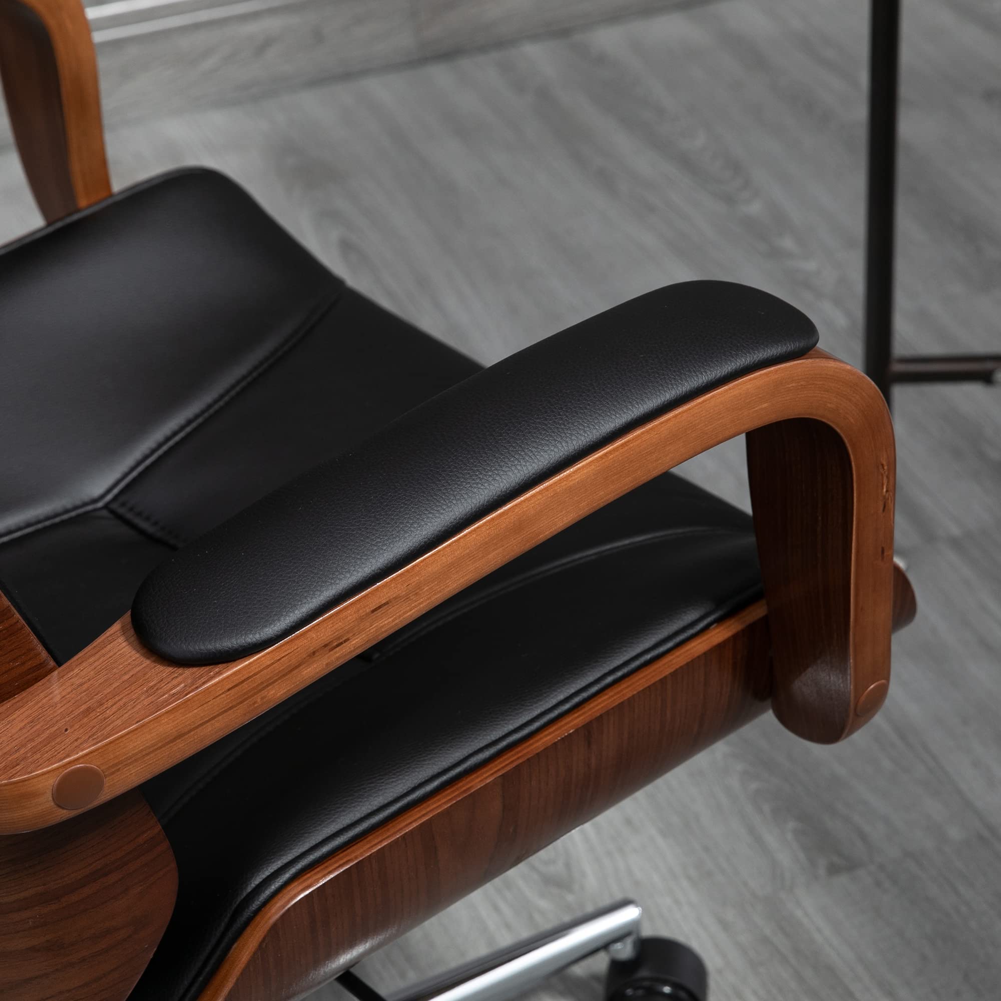 Vinsetto Silla de Oficina Ergonómica Silla de Escritorio Giratoria de Cuero PU con Reposacabezas Extraíble Altura Ajustable y Función de Inclinación 63x62x110-120 cm Negro