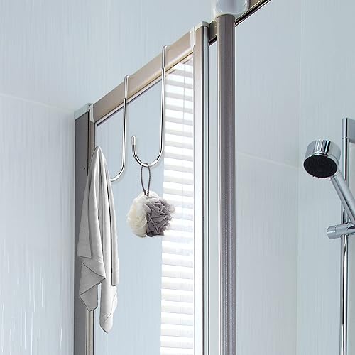 Miniatura 4 de Tinfol Paquete de 4 ganchos para colocar sobre la puerta, ganchos dobles ajustables de acero inoxidable resistentes para cocina, baño, armario,