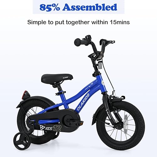 Miniatura 8 de Olakids Bicicleta para niños, 12, 14, 16, 18 pulgadas, con ruedas de entrenamiento, campana de seguridad, asiento ajustable y manubrio, freno de