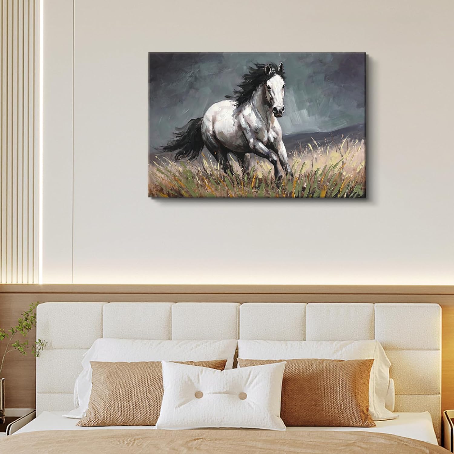 DRLWGTY Dynamic Horse Canvas Wall Art,Galloping Horses with Hand-Painted Detail Highlights Modern Painting for Living Room,Ready to Hang