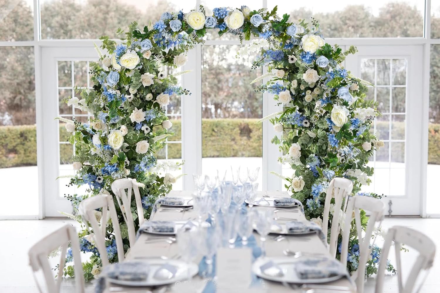 2 Pack Artificial Peony Flower Garland - 6ft Silk Peony Garland Flower Vine Blue and White Peony Silk Roses Flowers for Wedding Arch Party Table Decor (2, Blue)