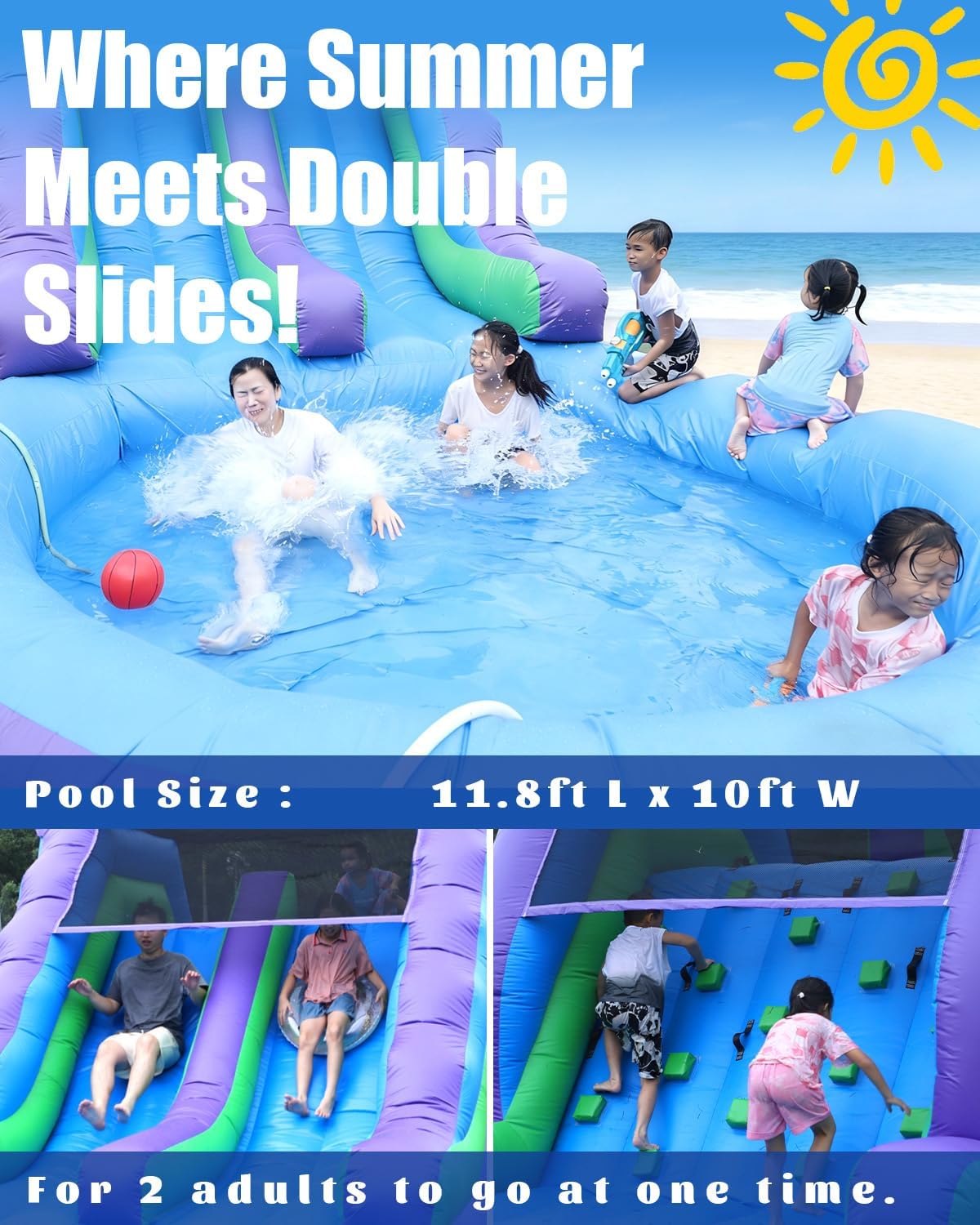 26FT(L) Commercial Water Slide for Adults Kids 【Double Water Slides&Giant Splash Pool】 100% PVC Inflatable Adult Water Slide with 1100W Blower, 15oz Heavy Duty Vinyl for Backyard Outdoor, 26x12x14ft