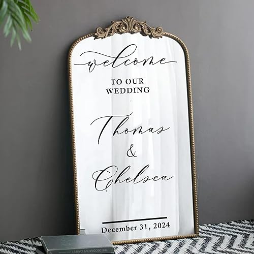 Miniatura 4 de Calcomanía con texto en inglés "Welcome to Our Wedding Mirror"  Soon to Be Mr & Mrs - Calcomanía de espejo personalizable  Just Married  Decoración