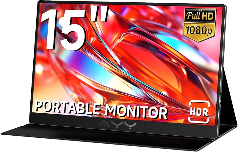 Portable Monitor for Laptop 15 Inch, FHD 1080P USB-C HDMI Travel Monitor External for Computer, Second Display HDR IPS Gaming Monitor Extender for PC MAC Phone PS4/5 Xbox Switch, Built-in Speakers