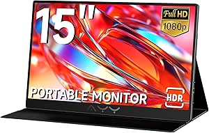 AYY Portable Monitor for Laptop 15 Inch, FHD 1080P USB-C HDMI Travel Monitor External for Computer, Second Display HDR IPS Gaming Monitor Extender for PC MAC Phone PS4/5 Xbox Switch, Built-in Speakers