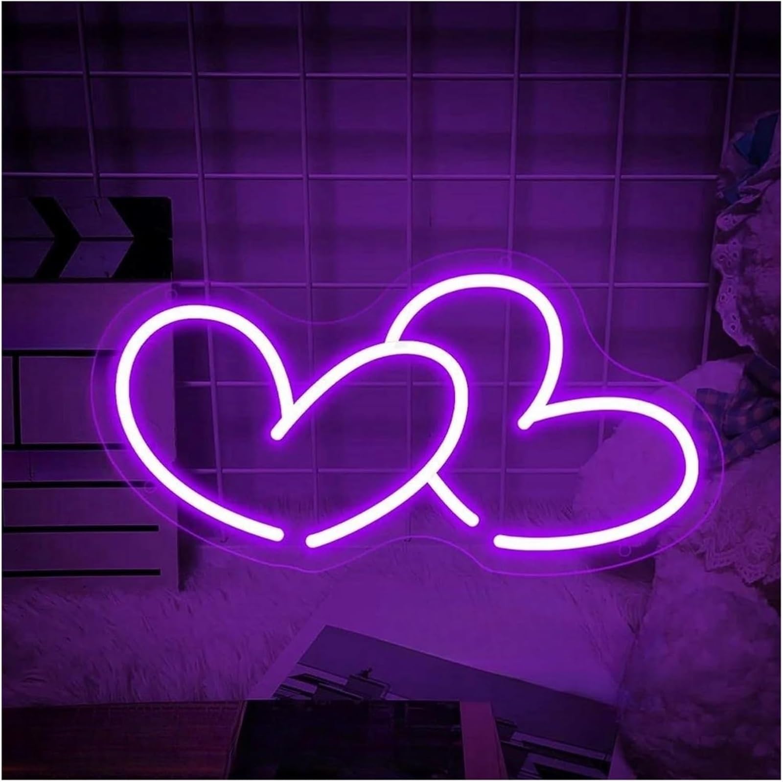 Per insegne al neon a forma di cuore, luci alimentate utilizzate per feste matrimonio(50cmx26cm E)