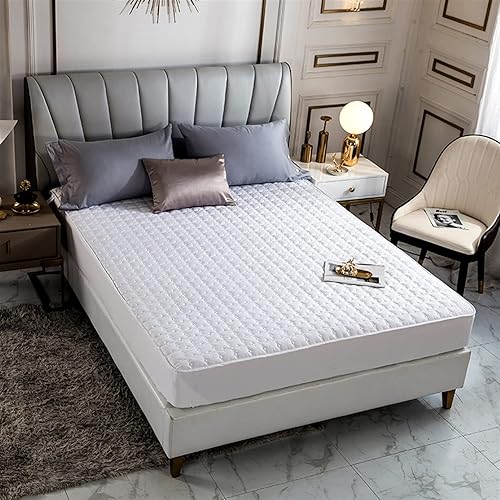 Miniatura 6 de Sábana bajera acolchada de tela de algodón lavado, protector de colchón para todas las estaciones (color blanco, tamaño 2 fundas de almohada)