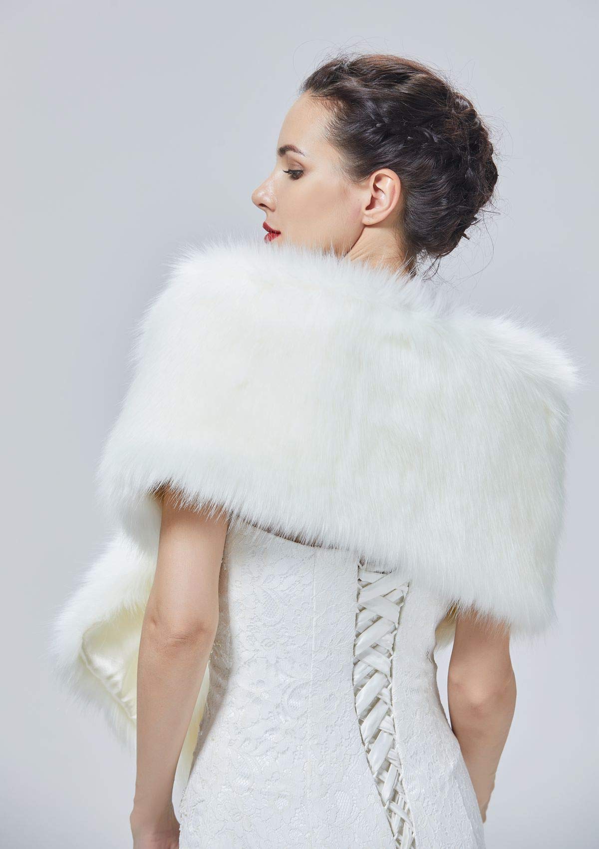 BEAUTELICATE Scialle Stola di Pelliccia Sintetica Donna Coprispalle Sciarpa Elegante Nozze Sposa Feste Inverno Cerimonia Nero Avorio Champagne