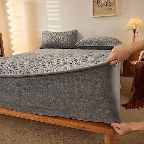 Miniatura 1 de Extra Deep Pocket Fitted Sheet Milk Fleece Extra Deep Pocket Sheets Solid Color Mattress Pad Cover Dustproof mattress cover with 2 PCS Pillowcases