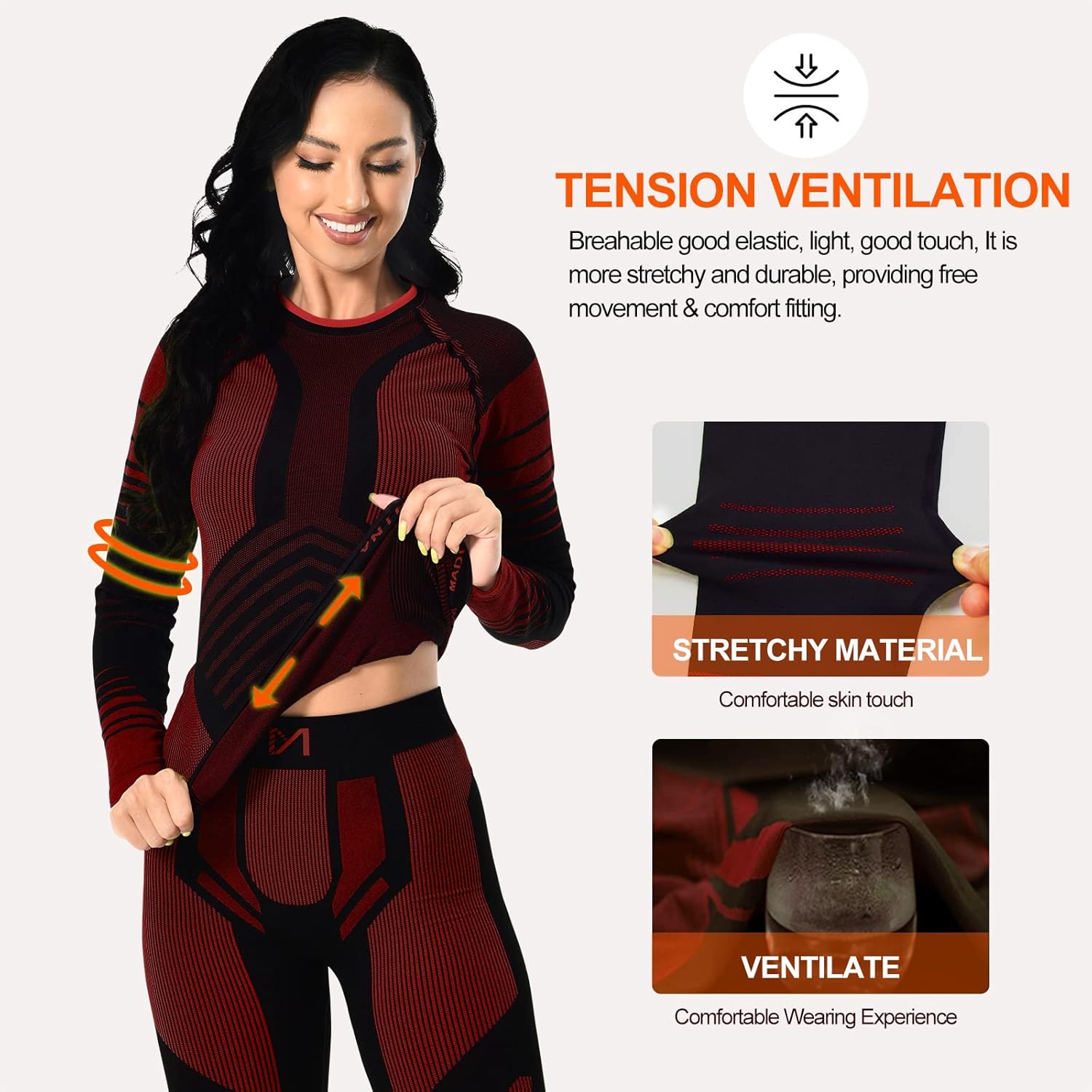 MEETYOO Thermal Underwear Set for Women, Winter Long Johns with Fleece Lined Warm Base Layer Top and Bottom Set for Skiing - Image 3
