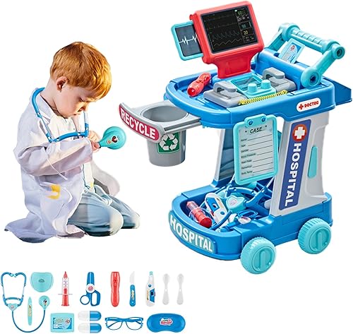 Kit médico para niños de 3, 4, 5 años, kit de carrito de médico, juego de rol, juguete médico con luz y sonido realistas para niñas y niños,