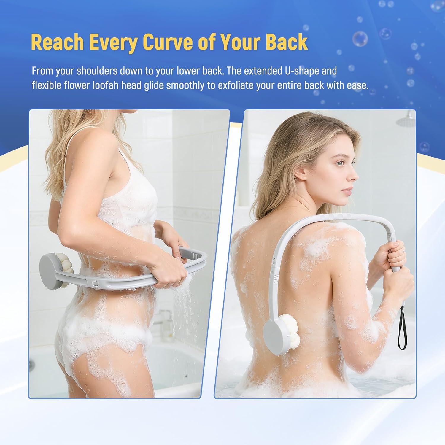 Long Handled Flower Loofah Sponge for Back, Back Scrubber Brush for Shower, Loofah Sponge on a Stick for Men,Women,Elderly