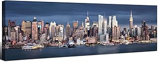 New York City Wall Art for Living Room NYC Skyline Wall Decor Manhattan Cityscape Canvas Poster for Office Modern Night View City Scenic Skyscraper Panoramic Artwork Bedroom Home Decorations 14x48"