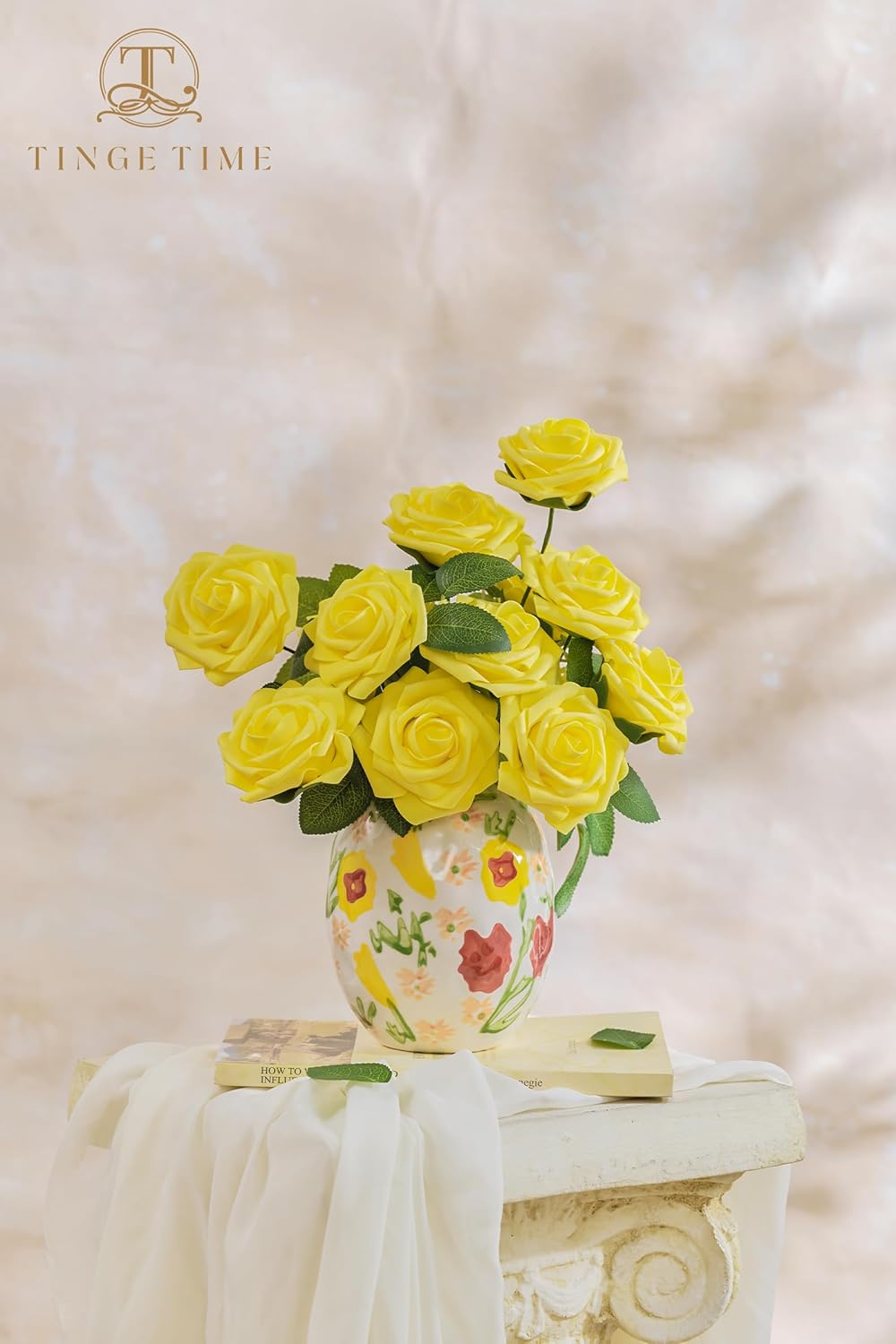 TINGE TIME Yellow Flowers Artificial Rose 25pcs Realistic Fake Roses for DIY Wedding Bouquet Baby Shower Centerpiece Floral Arrangement Party Home Cake Decorations - Image 6