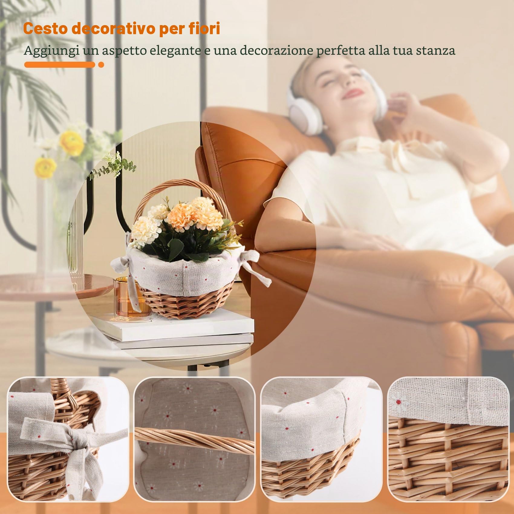 Cesto di Vimini Intrecciato a Mano Simulazione Fiori Cesto Vimini Piccolo Cesto di Fiori con Cesto Regalo a Mano