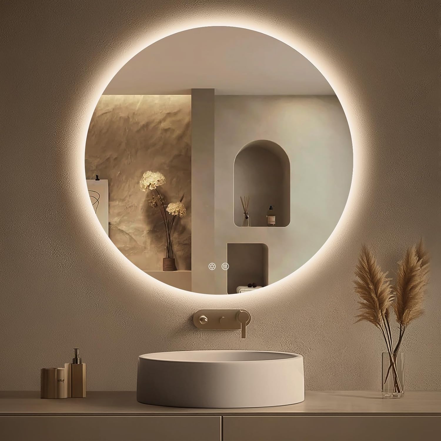 LOVESPEJO 30 Inch Round Backlit Bathroom Mirror with Lights, Circle LED Mirror for Bathroom, Fogless, Stepless Dimmable, 3 Color Changing, Memory, IP54, Shatter-Proof Backlit Round 30"L x 30"W