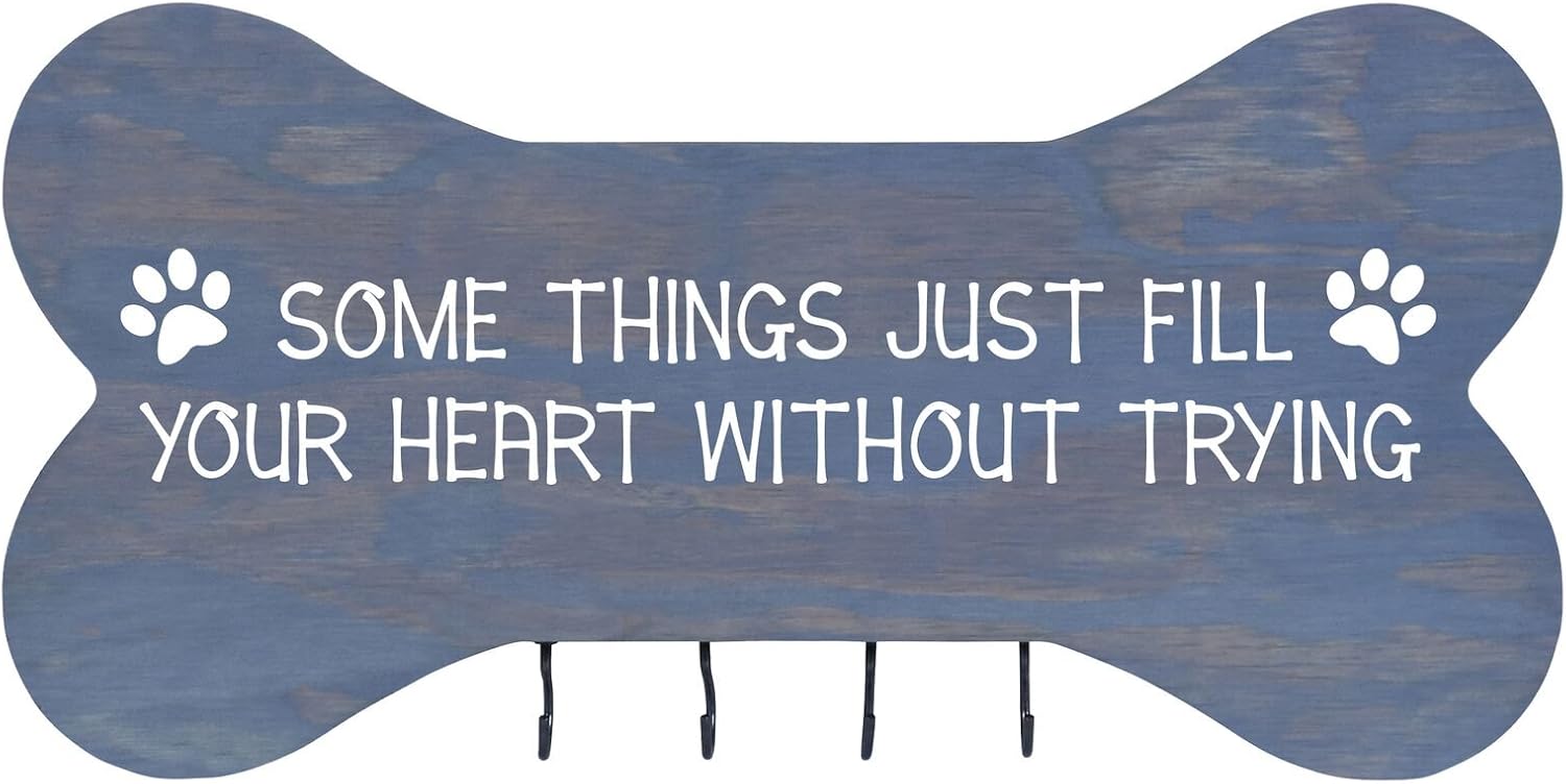 Rooms Organized Rustic Some Things Just Fill Wall Mounted Dog Bone Pet Leash Rack,Dog Collar Holder New Home Decor Gift Ideas and 4 Hooks 16" L x 8" H 2.5." deep (Grey)
