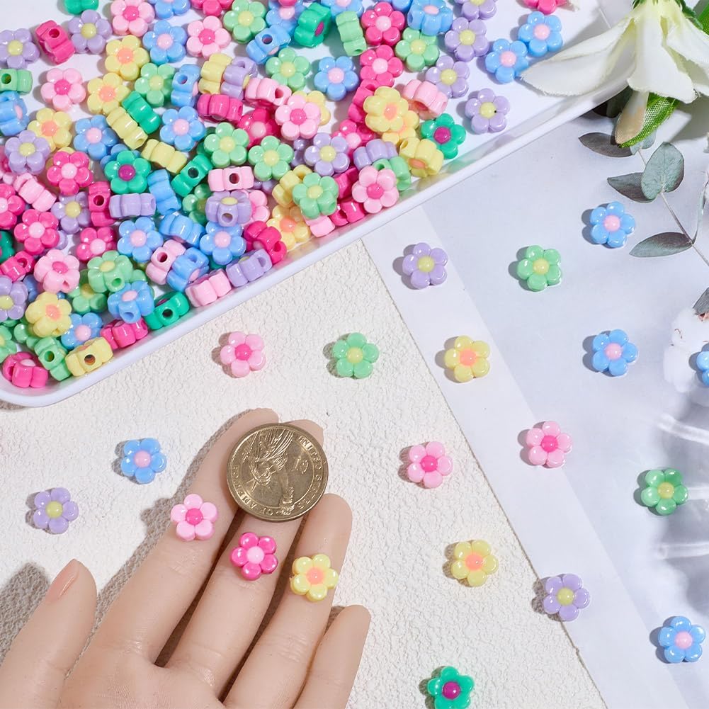 12MM 400PCS Acrylic Flower Beads with Hole Opaque Colorful Resin Flower Shaped Two Tone Plastic Charms Loose Spacer Bead for Jewelry Making Bracelets Necklaces Earrings DIY Crafts Supply - Image 3