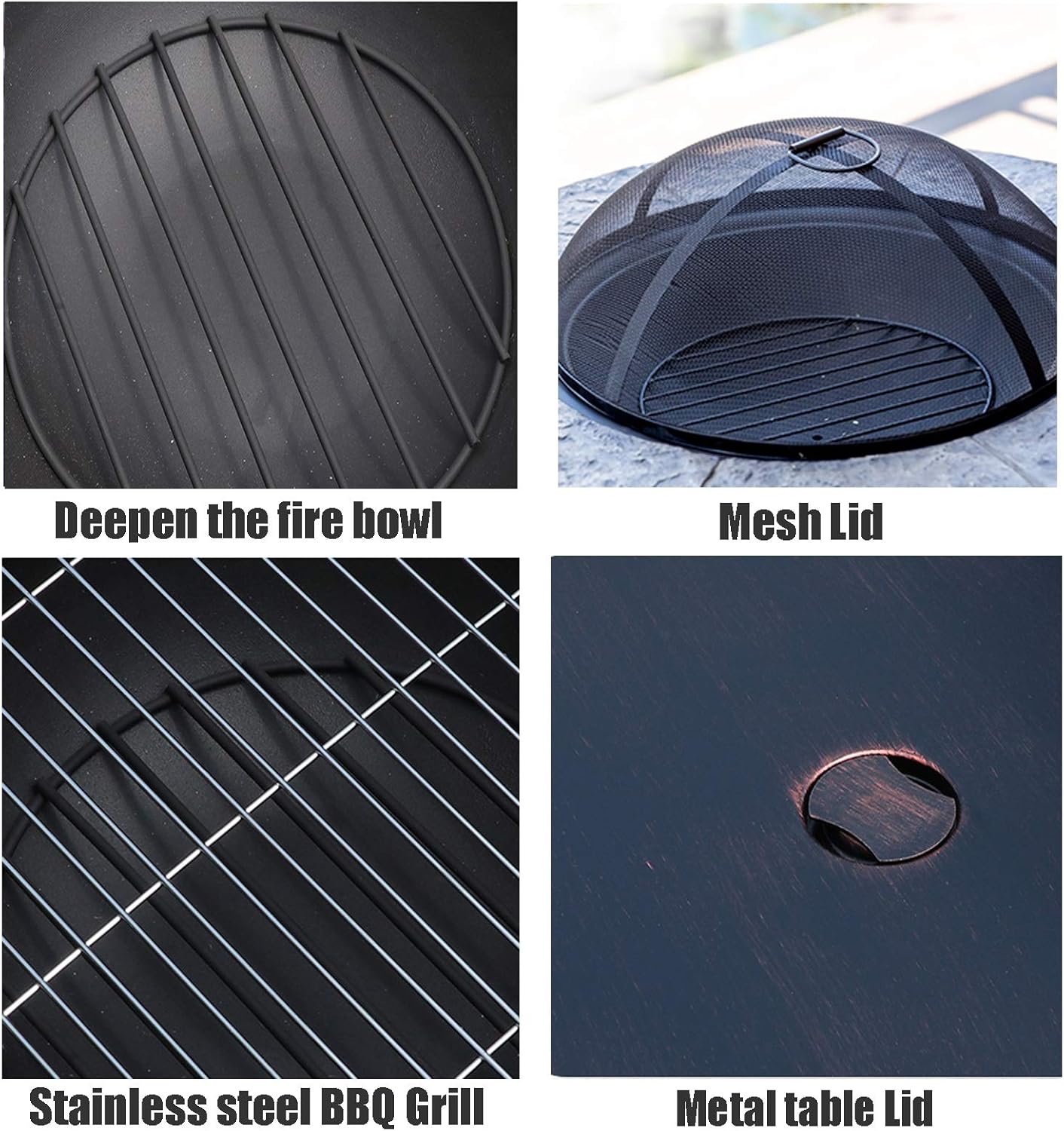 Outdoor Fire Pit Garden Wood Burning Fire Pit BBQ Table, Outdoor Wood Burning Fire Bowl with Spark Screen Cover and Poker, 60cm