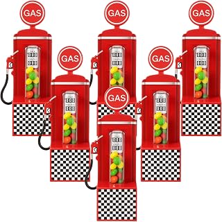 6 Pcs Gas Station Candy Favor Box with 6 Pcs Plastic Test Tubes Race Cars Party Treat Box Gas Station Race Cars Party Goodie Candy Tube for Racing Birthday Supplies