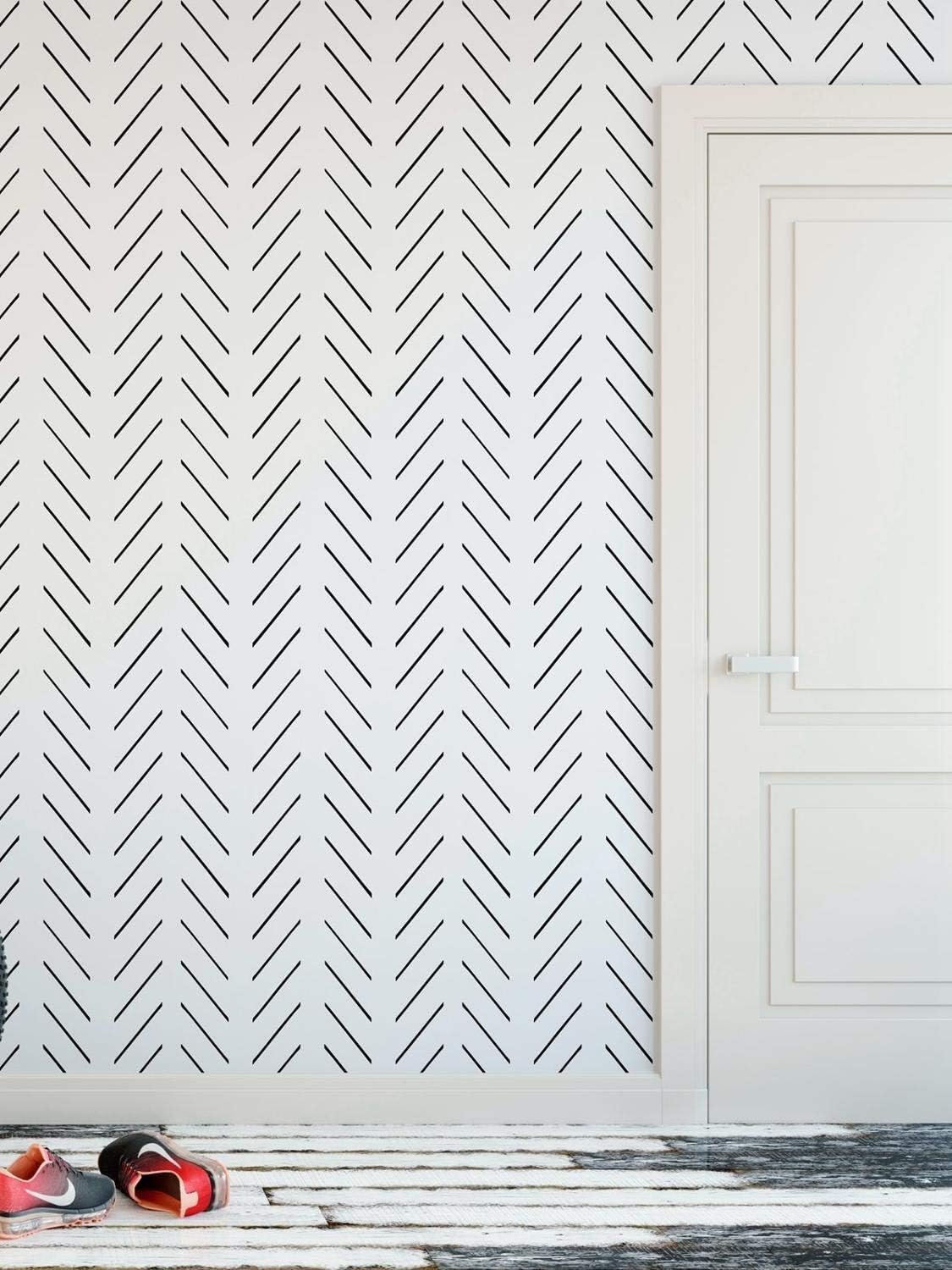 jidan Kitchen Drawers Cabinets Shelves Countertops Wallp Modern Delicate Herringbone Wallpaper in Black and White, Scandinavian Design, Removable Non-Woven Wallpaper (Dimensions : 50cm X 300cm)