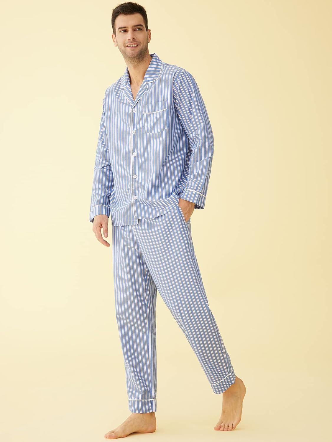 Latuza Men's Lightweight Cotton Pajamas Long Sleeves Shirt Pants Set