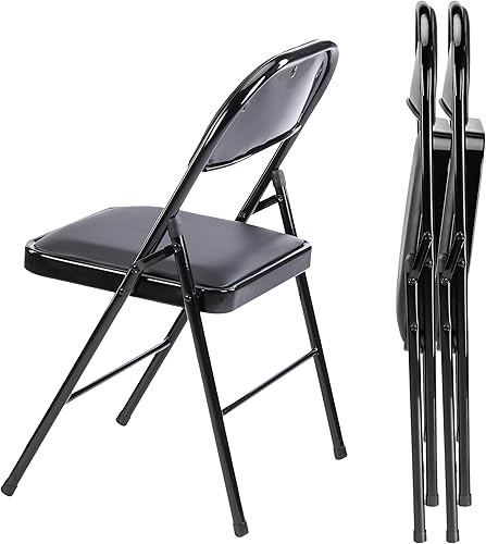 InfiniPower Paquete de 2 sillas plegables con asientos acolchados de cuero y marco de metal duradero, cómodas, plegables, portátiles, interiores y