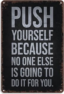 Vintage Push Yourself Metal Sign Poster - 8"X12" Aluminum Gym Wall Art Decor For Fitness Room, Man Cave & Training Studio | Motivational Workout Decor
