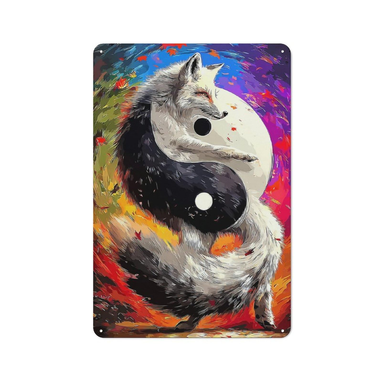 Junmoney Yin-Yang Fox Harmony In Art Industrial Tin Sign 30X20cm, Garage Wall Decor For Garage, Hobby Room, Office Or Man Cave