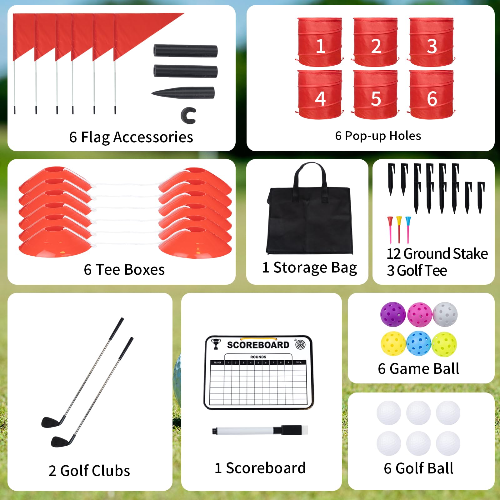 WodGod 6 giochi da golf all'aperto con 2 mazze, gioco da golf all'aperto per pratica, gioco di chipping di golf per adulti e famiglia, spiaggia, campeggio, prato, parco
