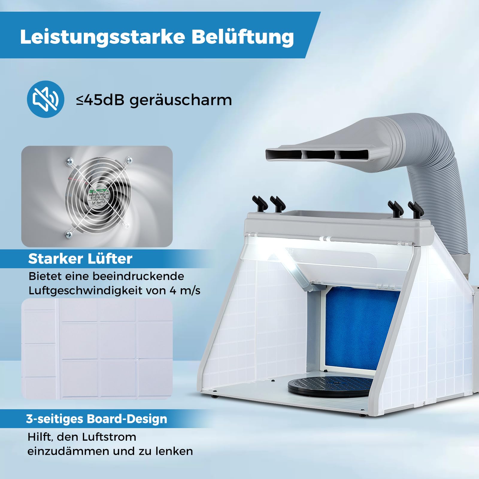 GYMAX Airbrush Absauganlage, Spritzkabine mit 3 LED-Leuchten & Filter, tragbar, 42,3 x 48 x 35 cm