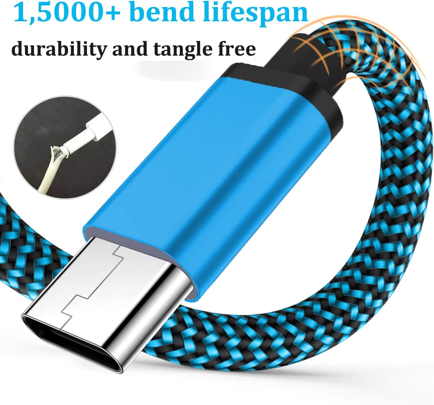 Aioneus USB A to Type C Charger Cable 10ft 3Pack, Long USB C Fast Charging Cord Braided for Samsung Galaxy S22 S21 S20 S10 S9 A03s A12 A13 A20 A21 A32 A42 A50 A51 A53 A71 S10e A10e, Moto G7 G6, LG