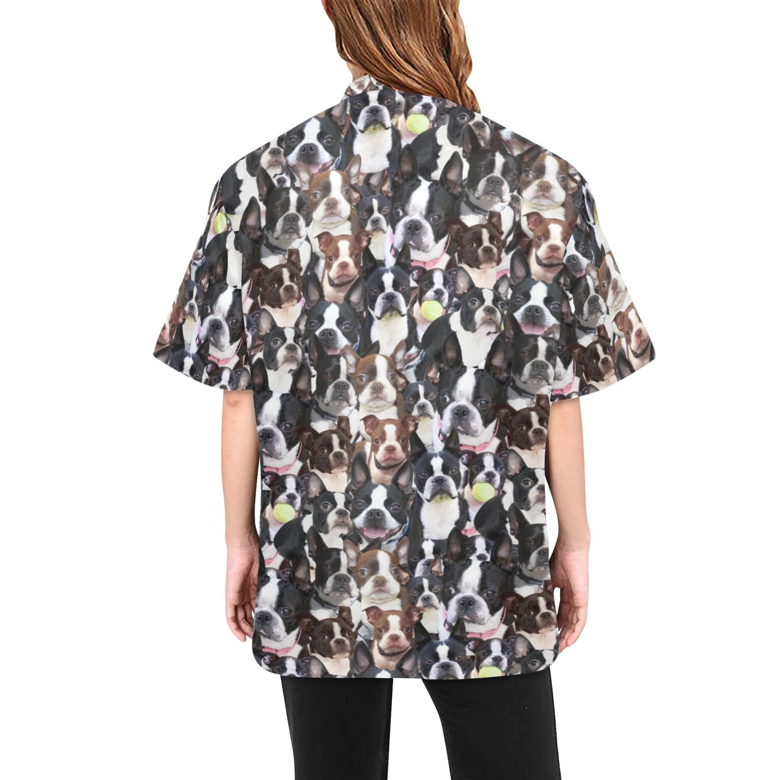 COWCUTE Boston Dog Print Pet Grooming Jacket for Dog Groomers, Barber Jackets Hairstylist Smocks for Boston Dog Lover