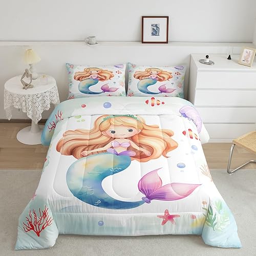 Miniatura 3 de Erosebridal Linda ropa de cama de sirena tamaño individual para niñas, juego de edredón de princesa kawaii, juegos de ropa de cama y colecciones de