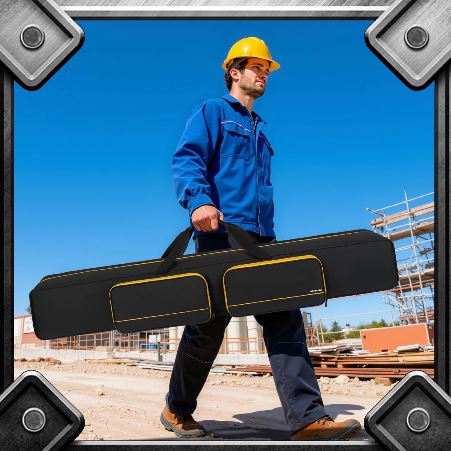 Pole Saw Bag Compatible with Dewalt/Worx/Greenworks/EGO Power+/Black+Decker Electric Telescoping Chainsaw, Cordless Power Saw Storage Case for Extension Tree Trimmer Attachment, Black&Yellow