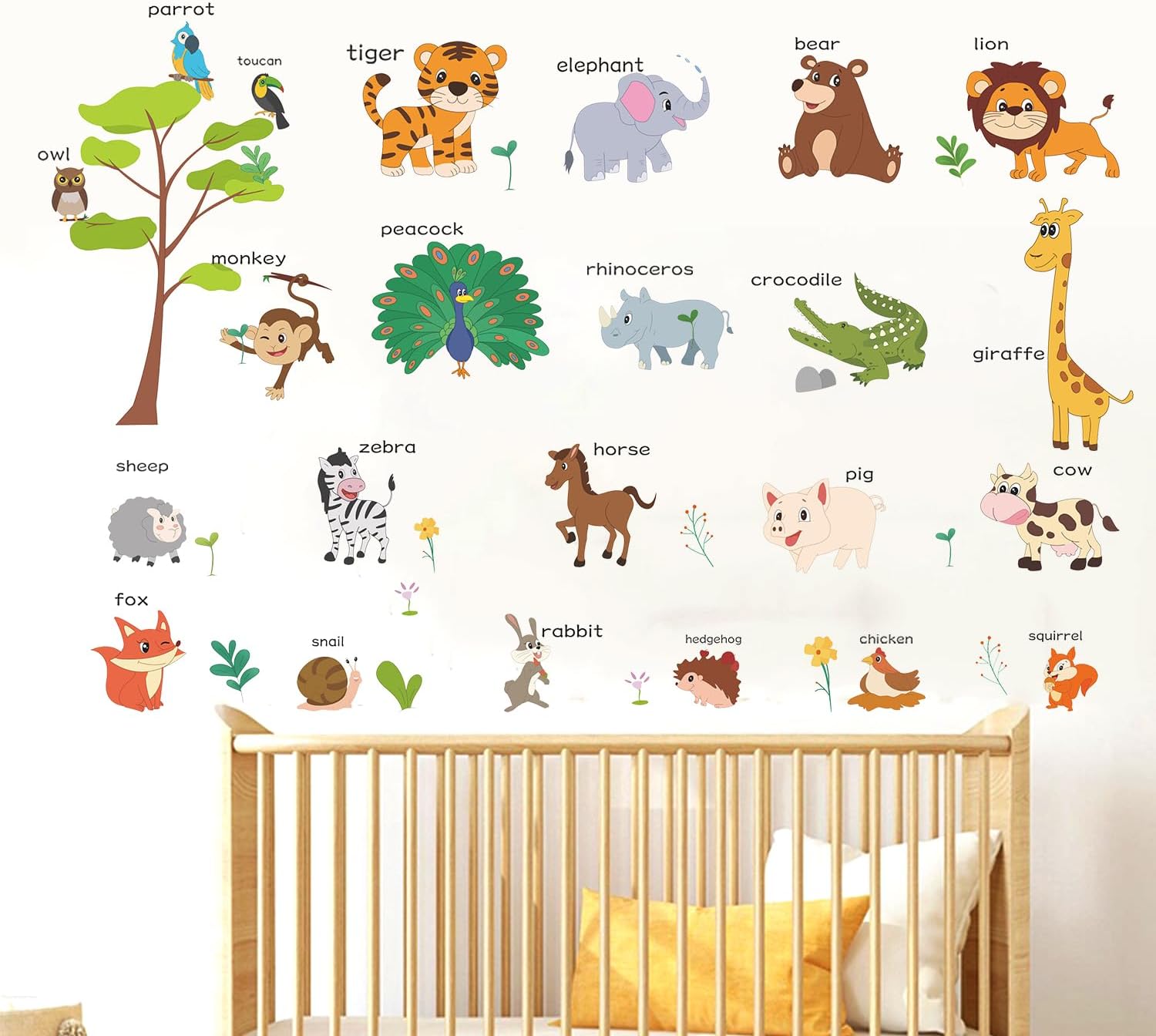 Animals Learning Wall Stickers Kids,Nursery Daycare Playroom Educational Wall Decals,Cute Wall Decor for Boy,Girl,Toddler,Baby.
