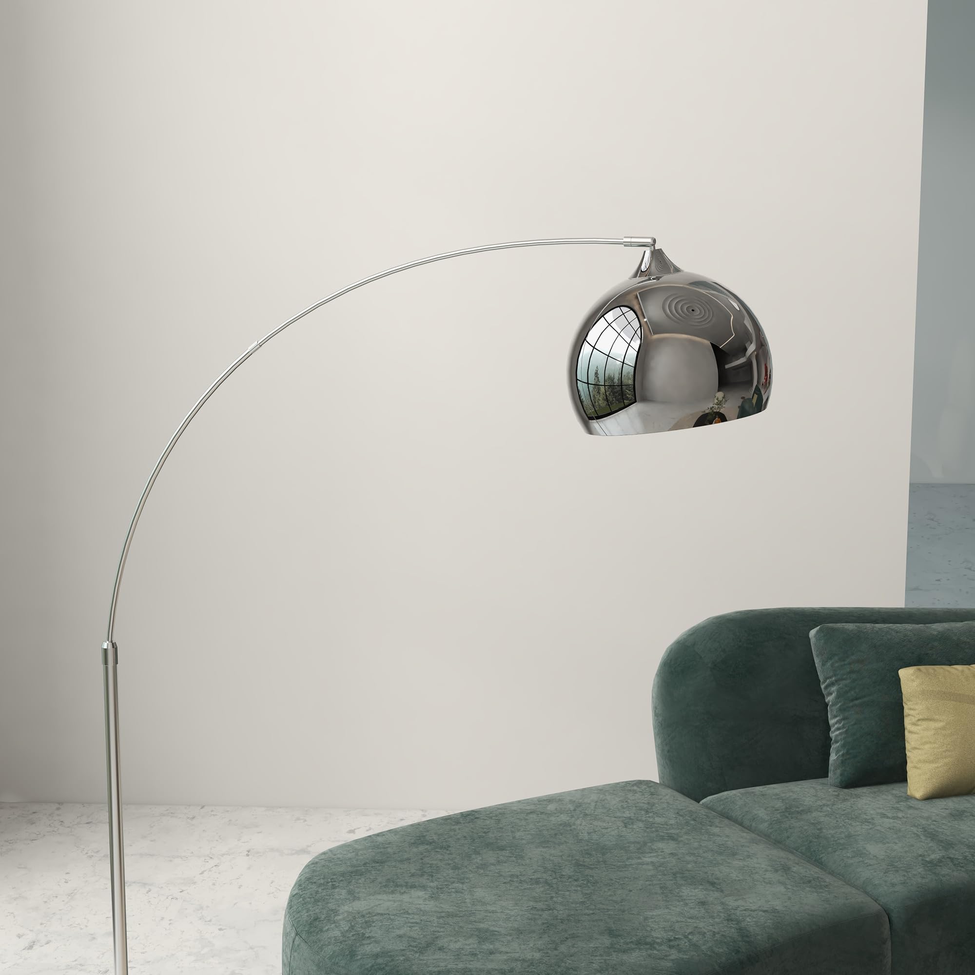 HOMCOM Lampada da Terra Vintage ad Arco, Lampada da Pavimento con Asta Regolabile e Interruttore a Pedale, Attacco E27, per Salotto e Camera, in Metallo e Marmo, Argento