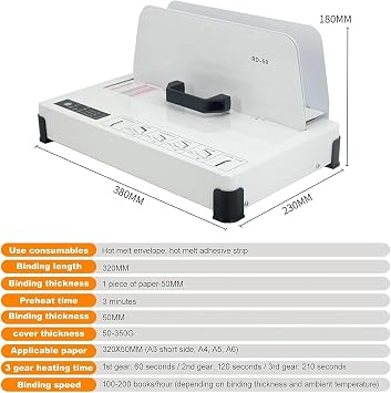 Thermal Binding Machine Thermal Book Binder Electric Hot Melt Bookbinding Machine 1-50MM Binding Thicknes 500 Sheets for A3 A4 A5 Document Invoice Contract