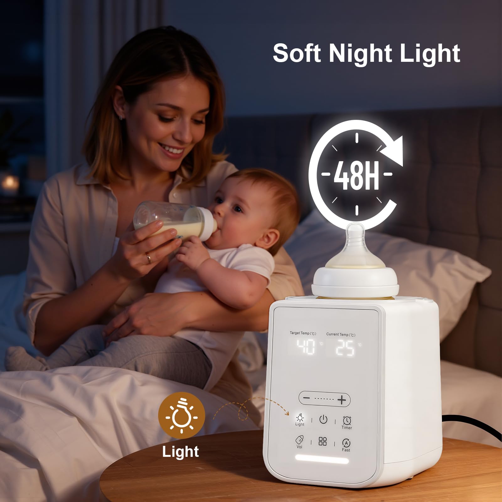 Calentador de Biberones 10-en-1, Esterilizador y Calentador Eléctrico con Pantalla Táctil y Temporizador 24h, Calienta Leche en 3-7 min, Mantiene Caliente 48h, para Casa y Viaje, Blanco