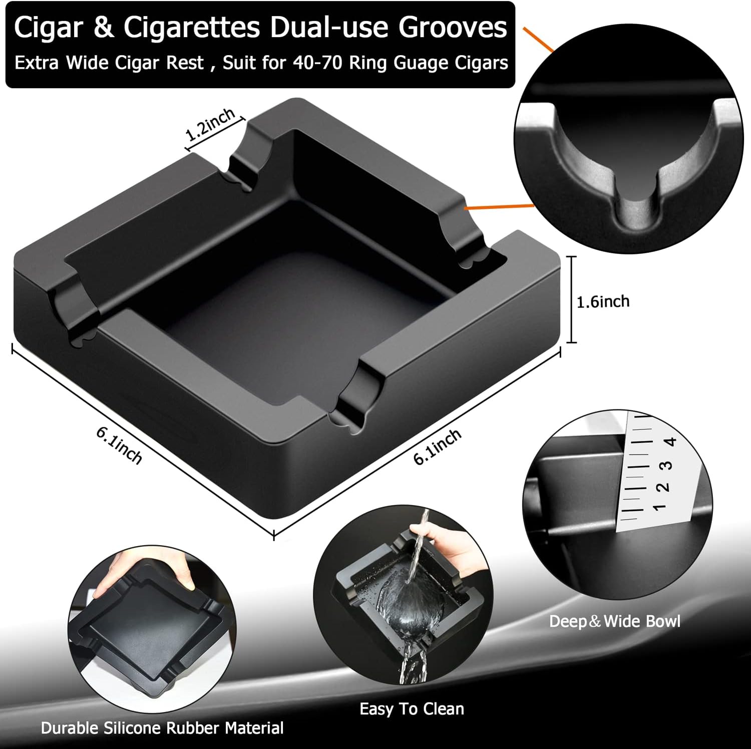 Cigar Ashtray & Large Cigarette Ashtrays for Outdoors Indoor Outside Patio Pool,2 Sizes Rest Unbreakable Silicone Ashtray,Large Cigar Holder Ash tray for 40-70+ Ring Guage Cigars image 3