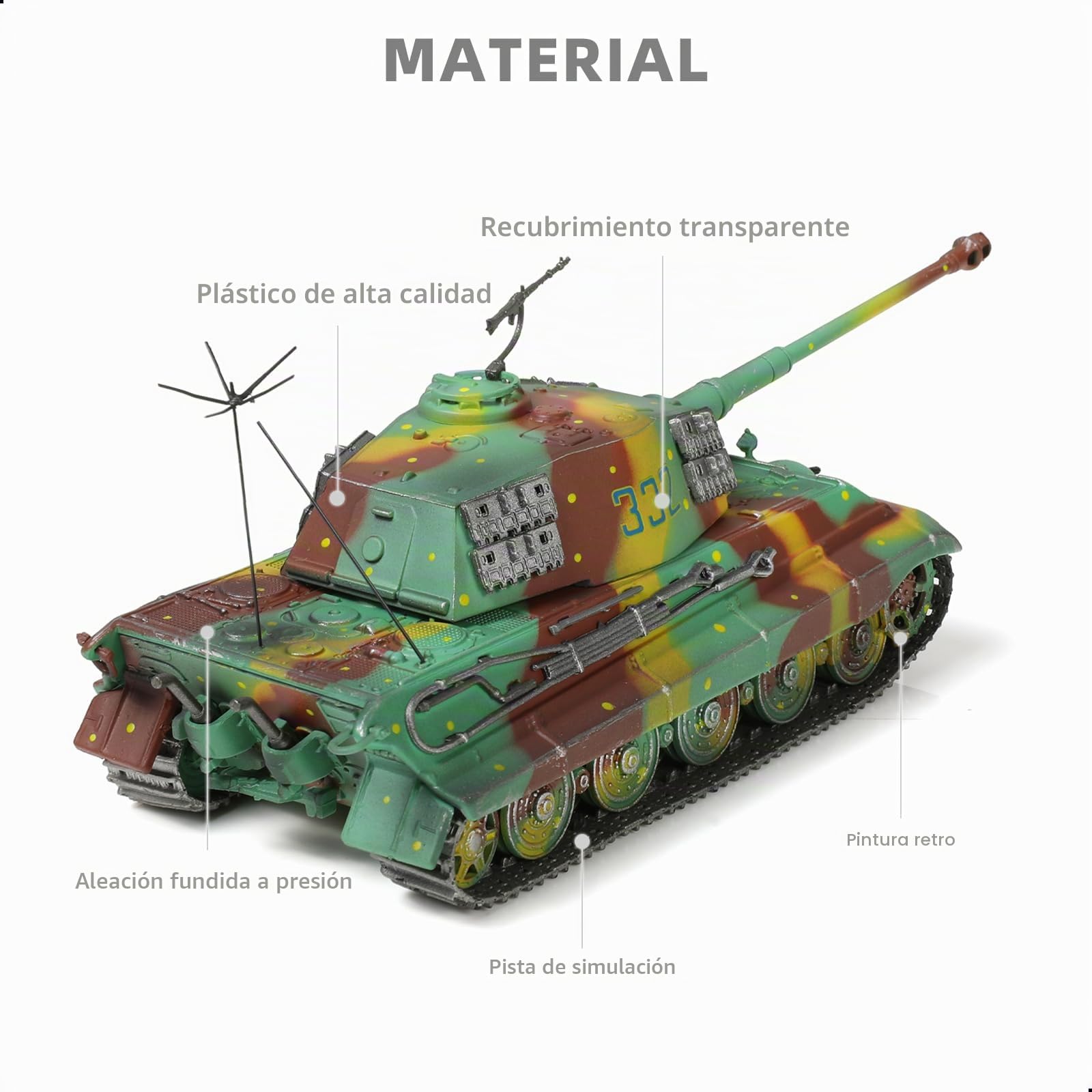 NUOTIE Modelo de Tanque Militar a Escala 1/72 con Acabado de aleación de Metal Fundido a presión con Tanque de plástico, Modelo de la Guerra Mundial, Tanque de vehículo del ejército Mini 1945